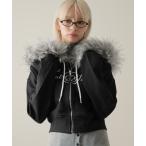 パーカー ファー付きオフショルジップパーカー レディース