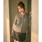 カーディガン ケーブル編みクルーネックカーディガン レディース