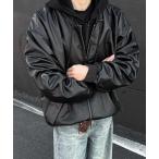 ブルゾン アウター 「NOWLE」フード付き ジップアップ フェイクレザー ジャケット メンズ