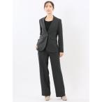 セットアップ 「ストレッチ ウォッシャブル」タカキューレディース ノーカラージャケット＋セミワイドパンツ シャーク紺 レディース