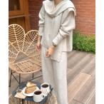 ショッピングショール セットアップ ニットトップス+ショール+ワイドパンツ3枚セット レディース