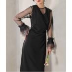 ドレス チュール袖フリル ドレープワンピースドレス 2点セット パーティー 結婚式 お呼ばれ オケージョン