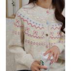 カーディガン リボン柄 カラフルカラーボタン ノルディックカーディガン レディース