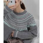 ニット セーター カラフルカラー ノルディック柄 ニット レディース