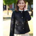 ジャケット ノーカラージャケット ノーカラーフリンジツイード ジャケット レディース