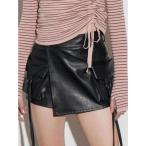 パンツ カーゴラップフェイクレザーショートパンツ レディース