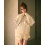 カーディガン ノルディック柄ボンボン付きニットカーディガン レディース