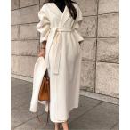 トレンチコート コート ショール付きウールタッチベルトロングコート レディース