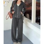 セットアップ スウェット フード付き ジップアップ パーカー ワイドパンツ 2点 セットアップ レディース レディース