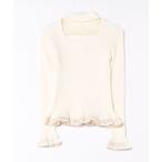 ショッピングニットタイ ニット セーター 配色 フリル付き タイ風 リブ ニット プルオーバー レディース