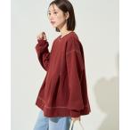 トレーナー スウェット 限定展開　配色 ステッチ タック Aライン 裏起毛 チュニック レディース