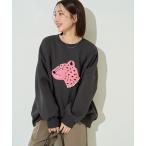 トレーナー スウェット 限定展開　レオパード サガラ刺繍 パール 裏起毛 スウェット レディース
