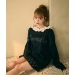 ニット セーター フリル襟付きラメ刺繍ニット レディース