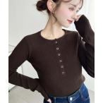 ニット セーター ヘンリーネックリングドットリブニットプルオーバー レディース