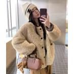 ジャケット ノーカラージャケット もこもこノーカラーボタンジャケット レディース