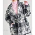 コート アウター 先染めチェック柄オーバーサイズボアジャケット レディース