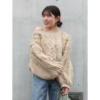 ニット セーター ワンショルフリンジケーブルショートニット レディース
