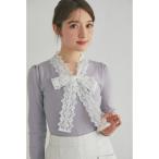 ショッピングリボン ニット セーター レースボウタイリボン付き配色ニットプルオーバー レディース