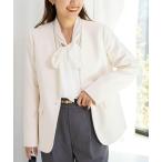 ジャケット ノーカラージャケット 「セットアップ対応」ウォッシャブルサージストレッチVネックジャケット レディース