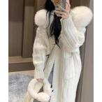 ショッピングロングカーディガン カーディガン フードファー付ロングカーディガン レディース