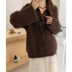 ニット セーター レースアップニットトップス レディース