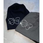 ニット帽 ニットキャップ ラインストーンロゴビーニー レディース