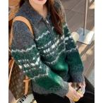 ショッピングノルディック ニット セーター ノルディック柄ハーフジップニットプルオーバー レディース