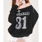 トレーナー スウェット ナンバーロゴプリントオフショルスウェット レディース