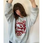 ショッピングもこもこ トレーナー スウェット もこもこ立体刺繍スウェット /Listen to your heart レディース