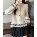 ショッピング水玉 カーディガン チェック×水玉クルーネックニットカーディガン レディース