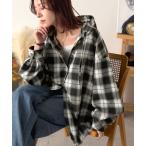 ブラウス シャツ ゆるっと羽織ってかわいくキマる。”旬顔”  裾ドロスト微起毛チェック柄オーバーサイズシャツパーカー レディース