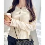 カーディガン 「mily bilet」ピコレースで甘さをひとさじ♪パターンメッシュヘンリーロングスリーブカーディガン レディース