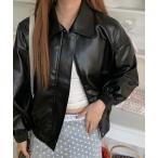 ブルゾン アウター 重宝するフェイクレザージャケット レディース