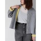 カーディガン パール釦バイカラーニットカーディガン レディース