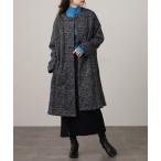 ノーカラーコート コート On One's Own ヘリンボーン柄裏起毛ラウンドネックコート レディース