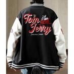 ショッピングスタジャン スタジャン 「neos」TOM＆JERRY トムとジェリー ルーズシルエット ロゴ 刺繍 スタジャン メンズ レディース