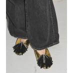 シューズ GRISEレザービジューフリンジフラット レディース