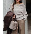 ニット セーター オフショルダーリブニット レディース