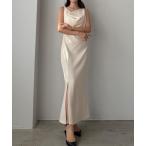 ワンピース ドレープ前ファスナースリットキャミワンピース「一部ぺチスカートセット」「高身長サイズMT有り」