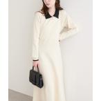 ショッピングマキシ ワンピース 「WEB限定」配色衿付きニットワンピース