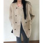 ジャケット ノーカラージャケット 配色ボアコート レディース