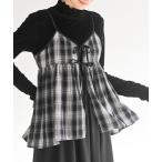 キャミソール フロントリボン起毛チェックキャミソール