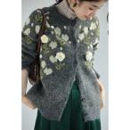 ショッピングコサージュ カーディガン 浮き立つ花コサージュの起毛ニットカーディガン レディース