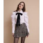 ショッピングリボン ブラウス シャツ ベルベットリボンロゴシャツ レディース