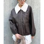 ショッピングレザージャケット ブルゾン アウター 3.3 Field Trip／ファー襟フェイクレザージャケット レディース