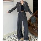 セットアップ ショートシングルブレストジャケットワイドパンツセットアップ レディース