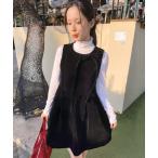 ワンピース 「年末パーティーLOOKにおすすめ」バックジップアップブラックベルベット襟リボンバルーンミニワンピース