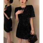 ドレス 光沢スパンコールミニドレス