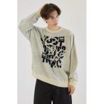 セーター ニット レタリングフラワーパイルニット メンズ