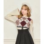 ニット セーター 肩あきアーガイルニット レディース